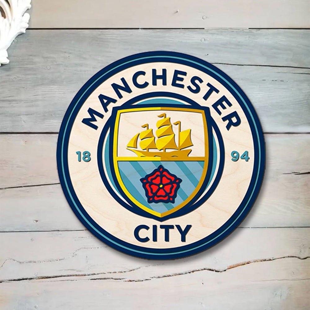 Manchester City Wooden Crest 12 x12 Inches The Football Aficionado